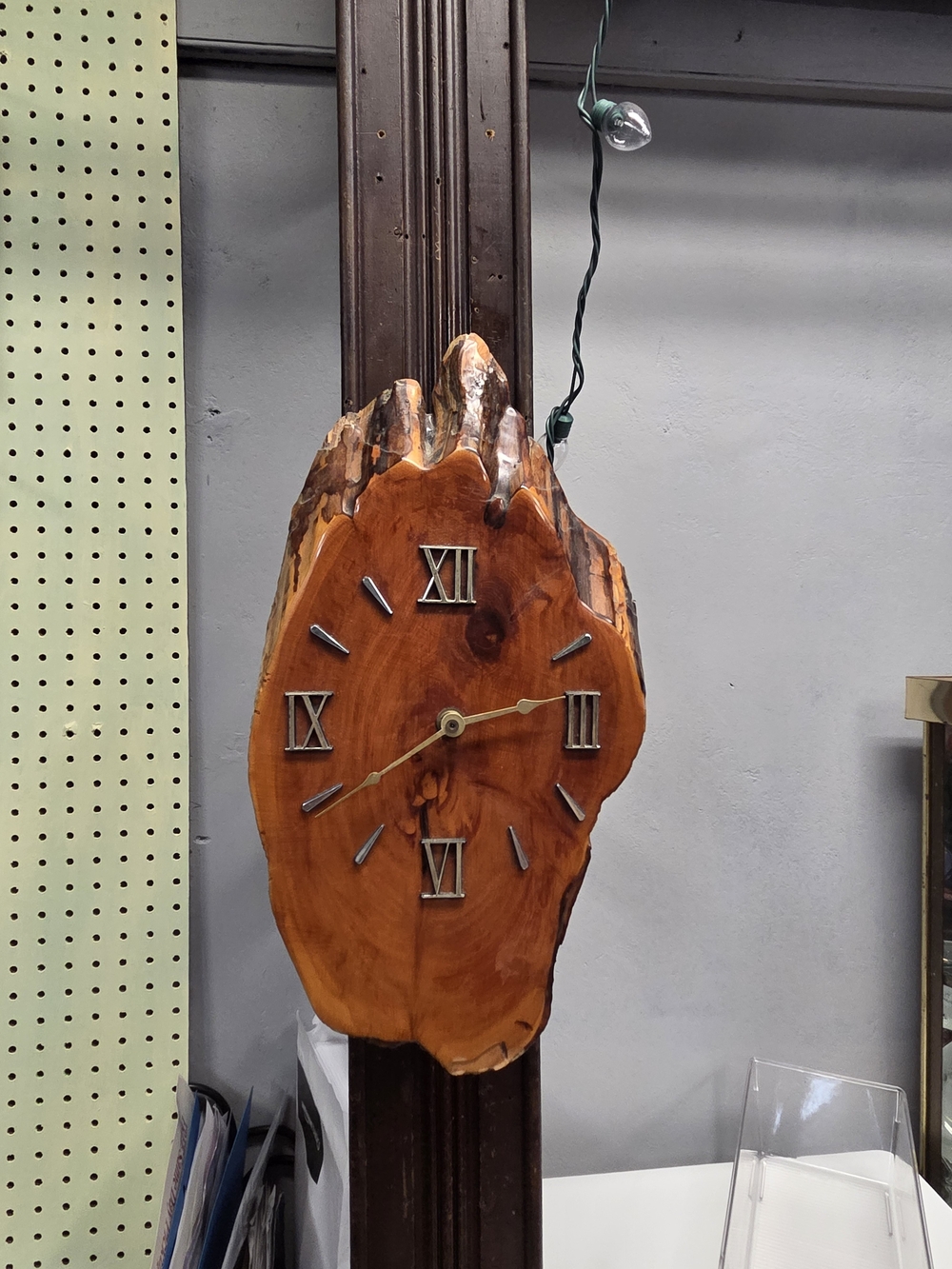 Vintage Lacquered Handcrafted Live Edge Wood Slab Wall Clock - Rustic Brown